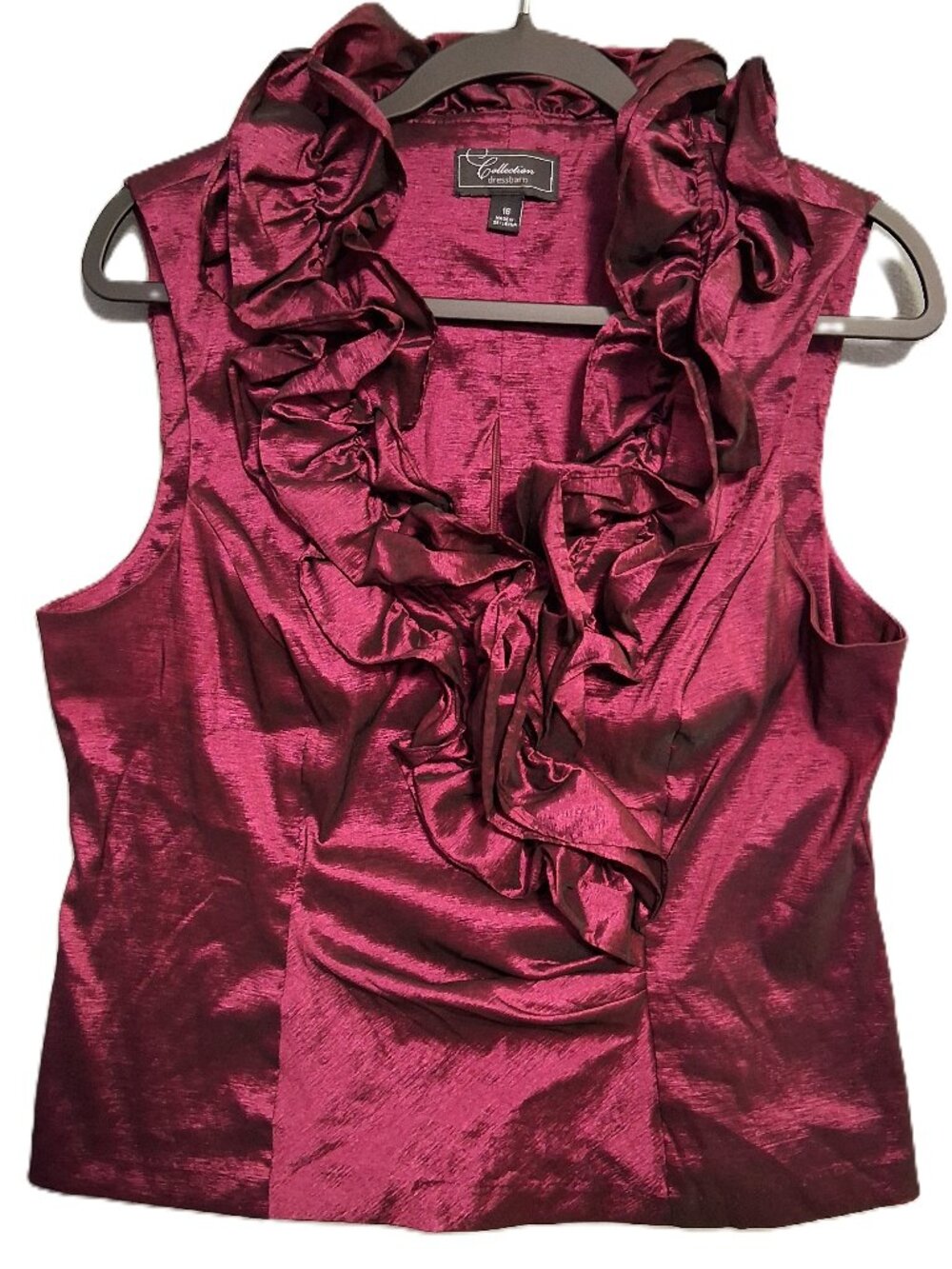 Collection Dress Barn Women's Purple Ruffled Blouse Size 16 Dressy Mobwife Shiny
